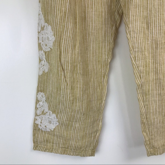 Anthropologie Linen Embroidered Stripe Ankle Pants - Picture 3 of 8